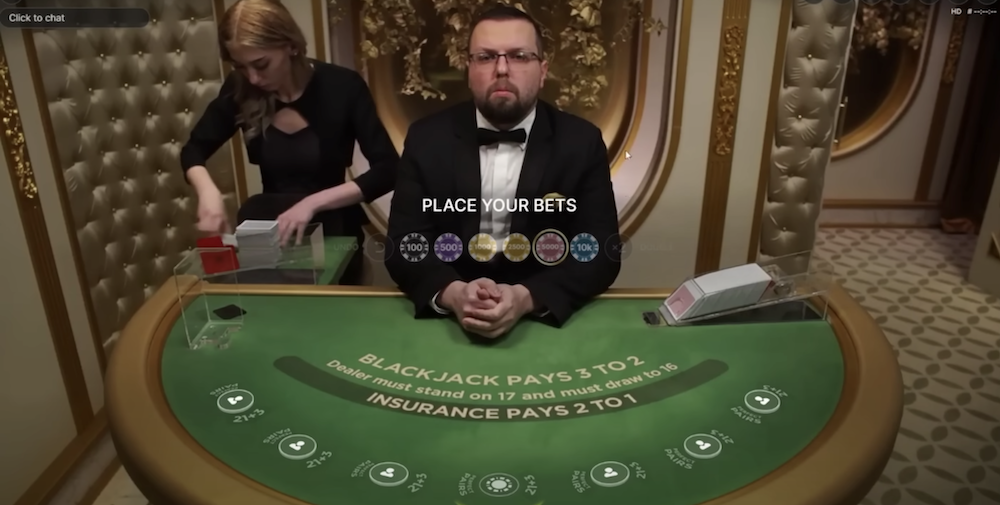 Select a live dealer blackjack Table and Place a Bet 