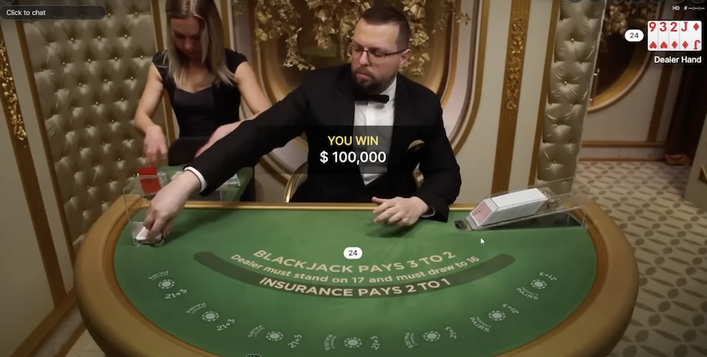 Payout of Winnings at live blackjack online